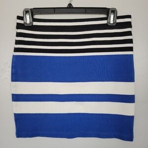 Alexander Wang Mini Skirt Women's Medium Blue White Black Stripes Stretch